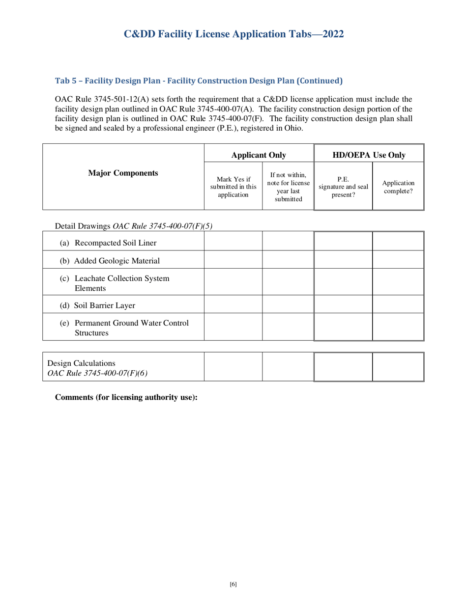 CDD Facility License Application Tabs - Ohio, Page 6