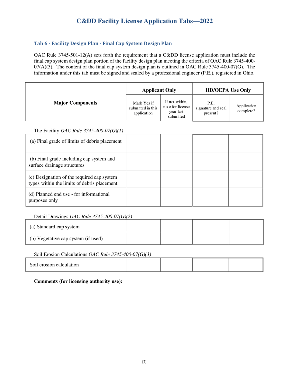 CDD Facility License Application Tabs - Ohio, Page 7