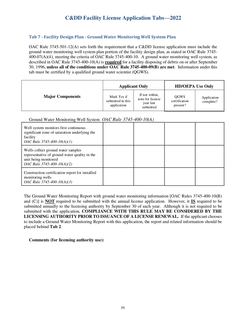 CDD Facility License Application Tabs - Ohio, Page 8
