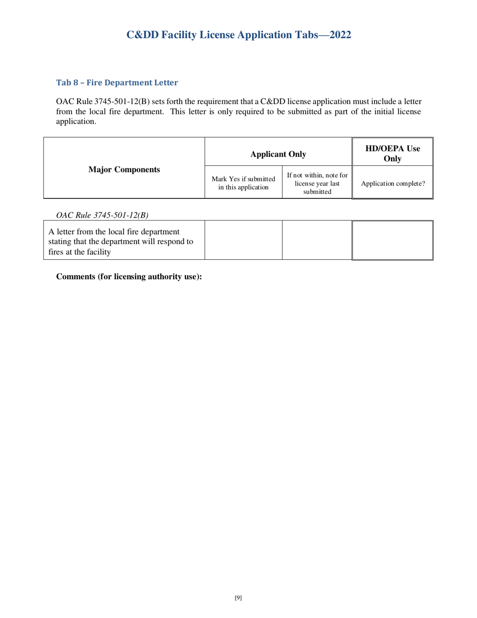 CDD Facility License Application Tabs - Ohio, Page 9