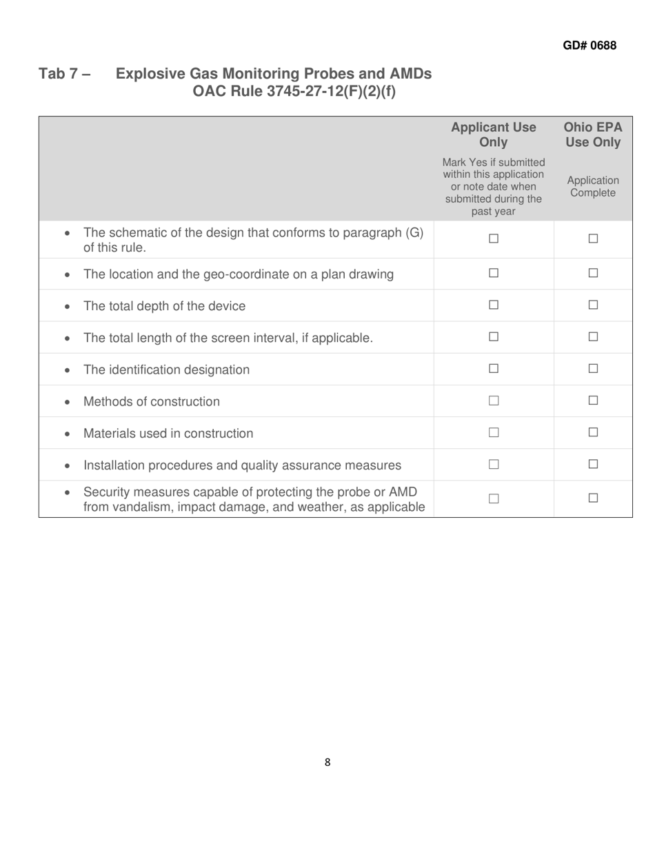 Form GD0688 Explosive Gas Monitoring Plan Application Tabs - Ohio, Page 8