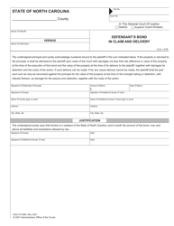Document preview: Form AOC-CV-900 Defendant's Bond in Claim and Delivery - North Carolina