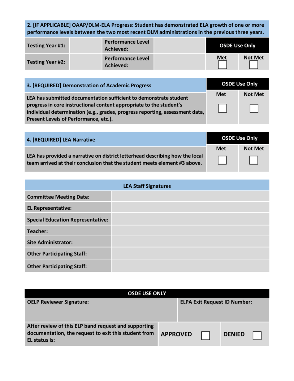 Oklahoma Alternate Access for Ells Elp Band Committee Rubric - Fill Out ...