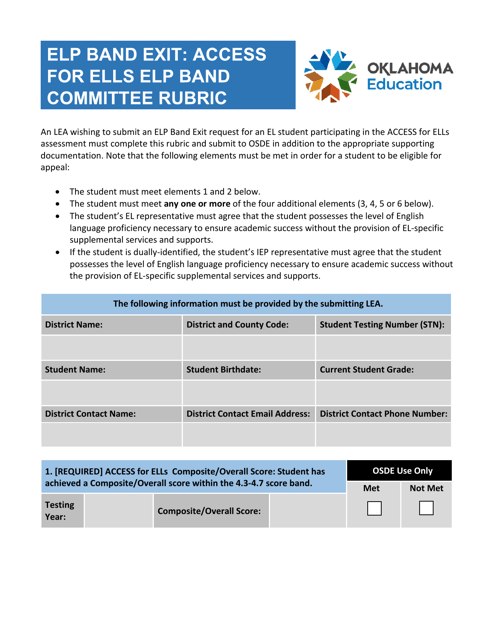 Access for Ells Elp Band Committee Rubric - Oklahoma