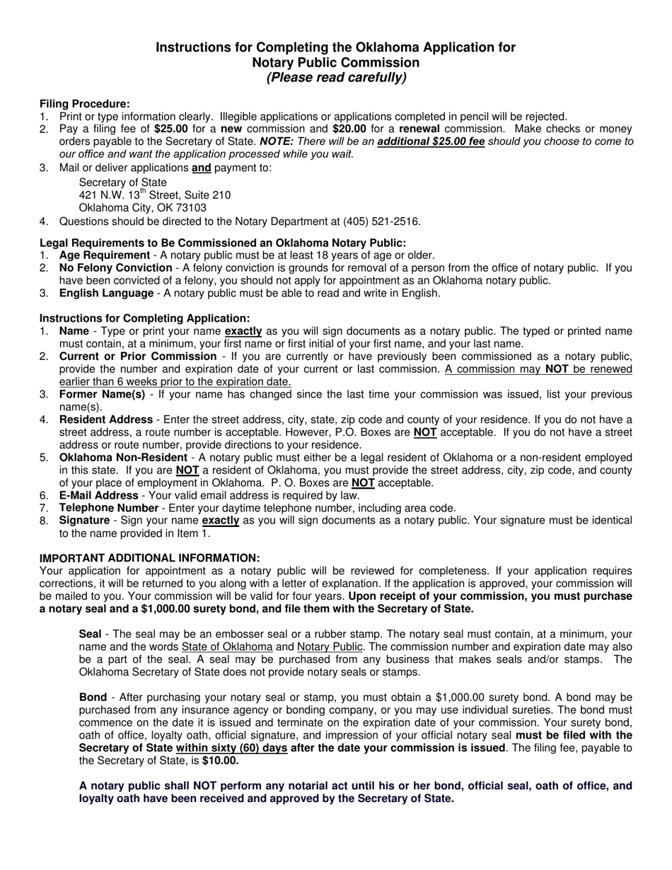 Oklahoma Application for Notary Public Commission - Oklahoma, Page 1