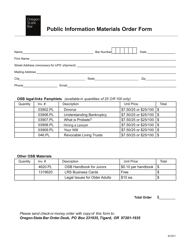 Public Information Materials Order Form - Oregon