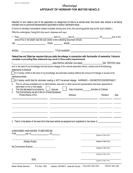 Form 78-014 &quot;Affidavit of Heirship for Motor Vehicle&quot; - Mississippi