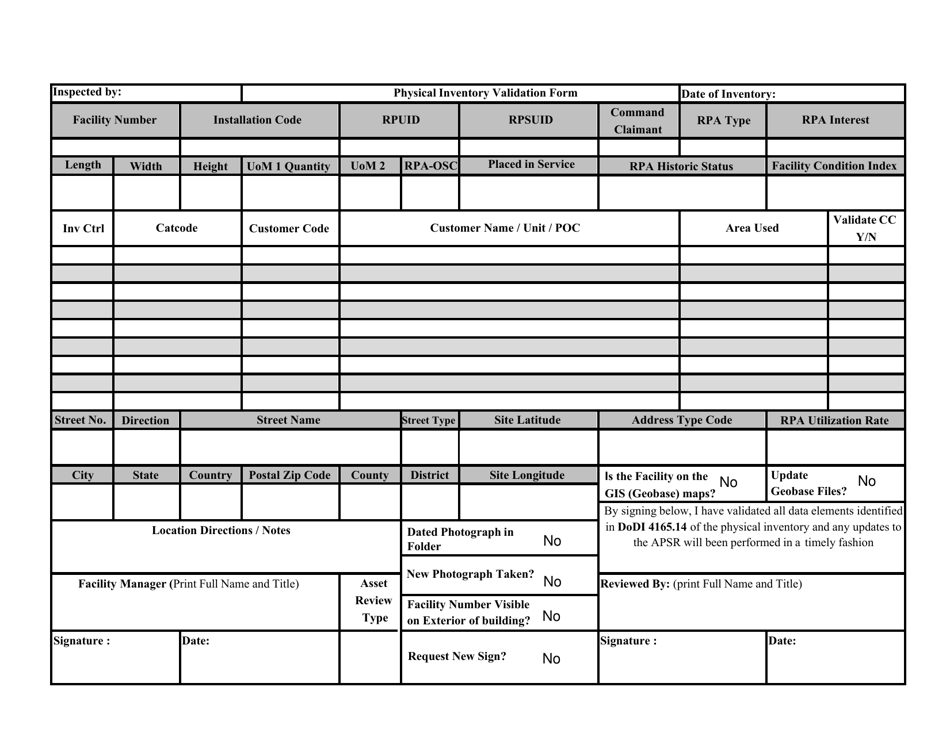 AF Form 914 Physical Inventory Validation Form, Page 1