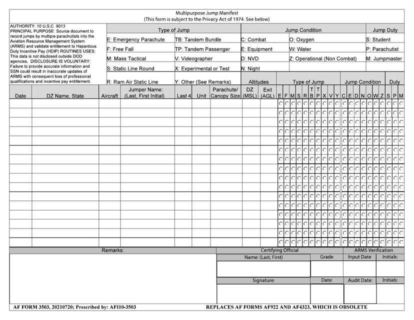 AF Form 3503 - Fill Out, Sign Online and Download Fillable PDF | Templateroller