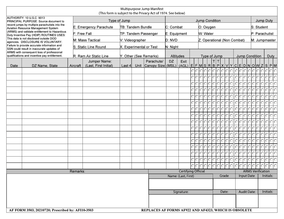 AF Form 3503 - Fill Out, Sign Online and Download Fillable PDF ...