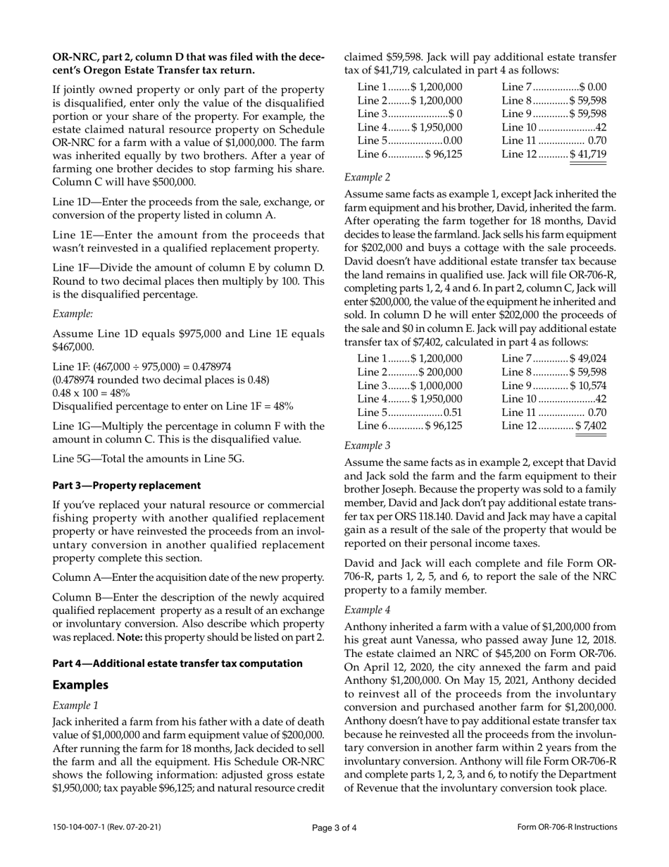 Instructions for Form OR-706-R, 150-104-007 Repayment of Oregon Natural Resource Credit - Oregon, Page 3