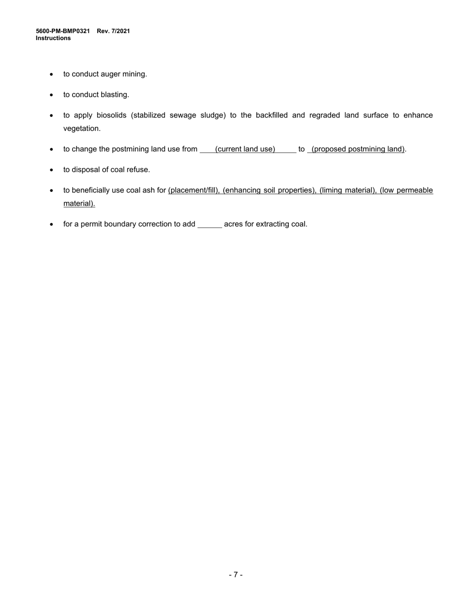 Instructions for Form 5600-PM-BMP0321 Anthracite Underground Mine Permit Application - Pennsylvania, Page 7