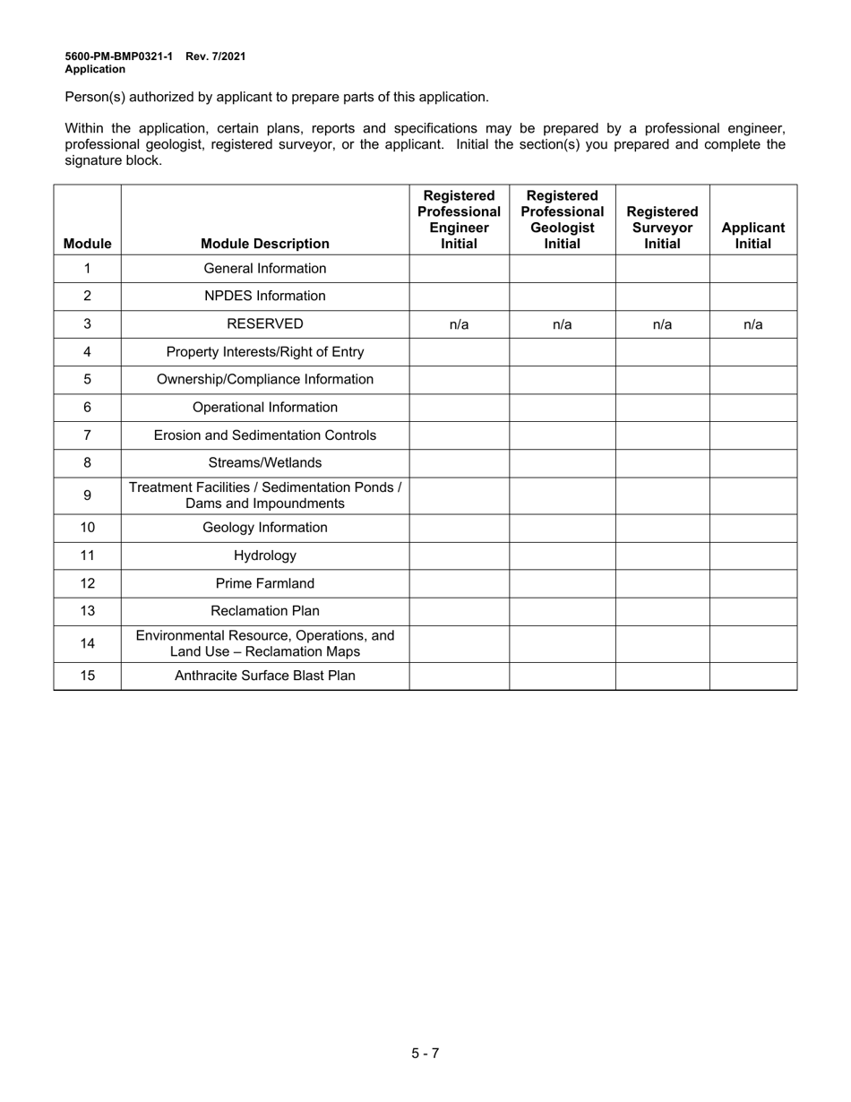 Form 5600-PM-BMP0321-1 Module 1: Anthracite Underground Mine Permit Application - Pennsylvania, Page 5