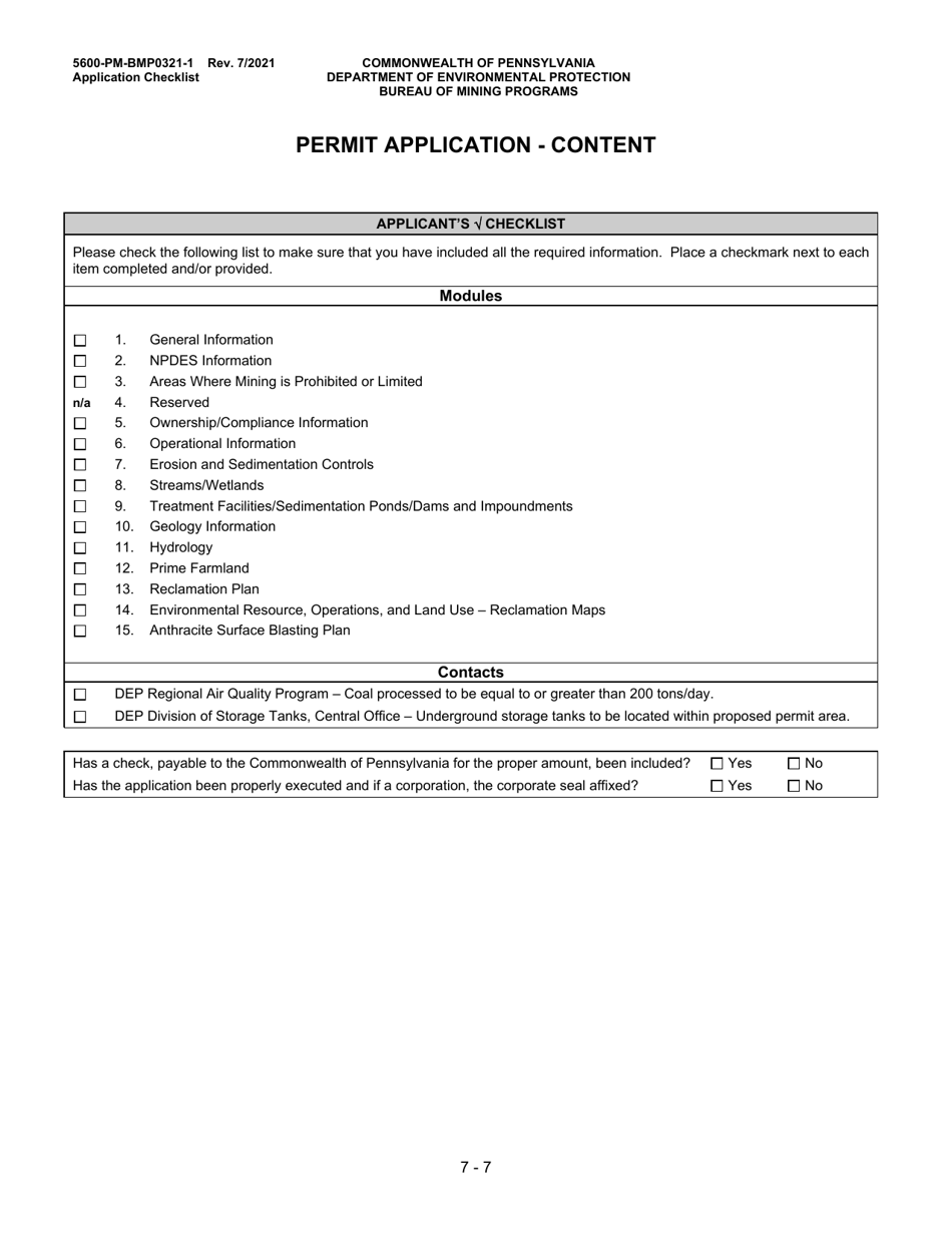 Form 5600-PM-BMP0321-1 Module 1: Anthracite Underground Mine Permit Application - Pennsylvania, Page 7