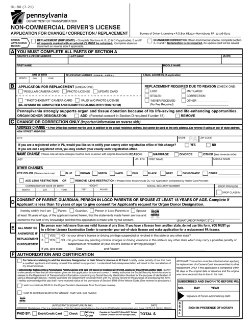 Form Dl 80 Download Fillable Pdf Or Fill Online Non Commercial Driver S License Application For Change Correction Replacement Pennsylvania Templateroller