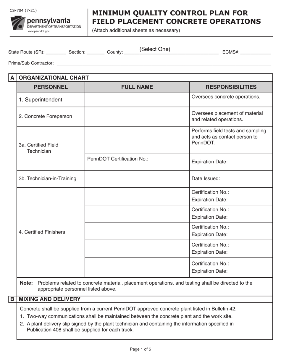 Form CS-704 Download Fillable PDF or Fill Online Minimum Quality ...