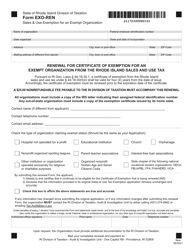 Document preview: Form EXO-REN Renewal for Certificate of Exemption for an Exempt Organization From the Rhode Island Sales and Use Tax - Rhode Island