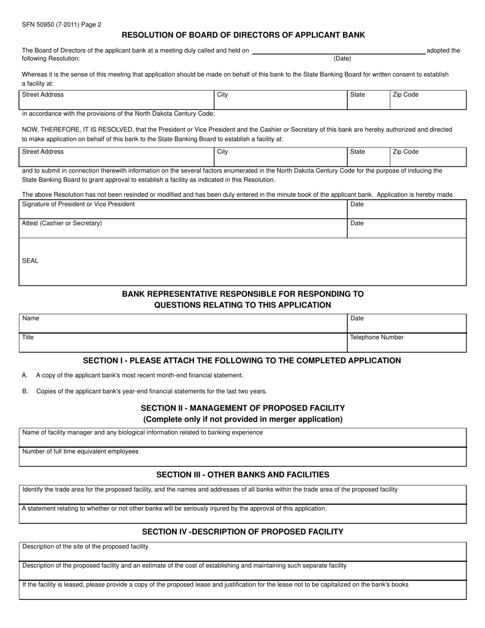 Form SFN50950 Modified Application to Establish a Facility - North Dakota, Page 2