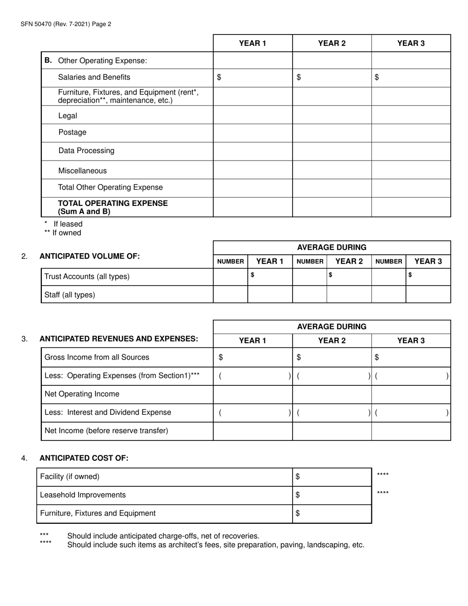 Form SFN50470 Application to Establish a State-Chartered Bank Trust Branch - North Dakota, Page 2