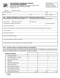 Form SFN53086 &quot;Application to Establish a Branch or Operating Subsidiary&quot; - North Dakota