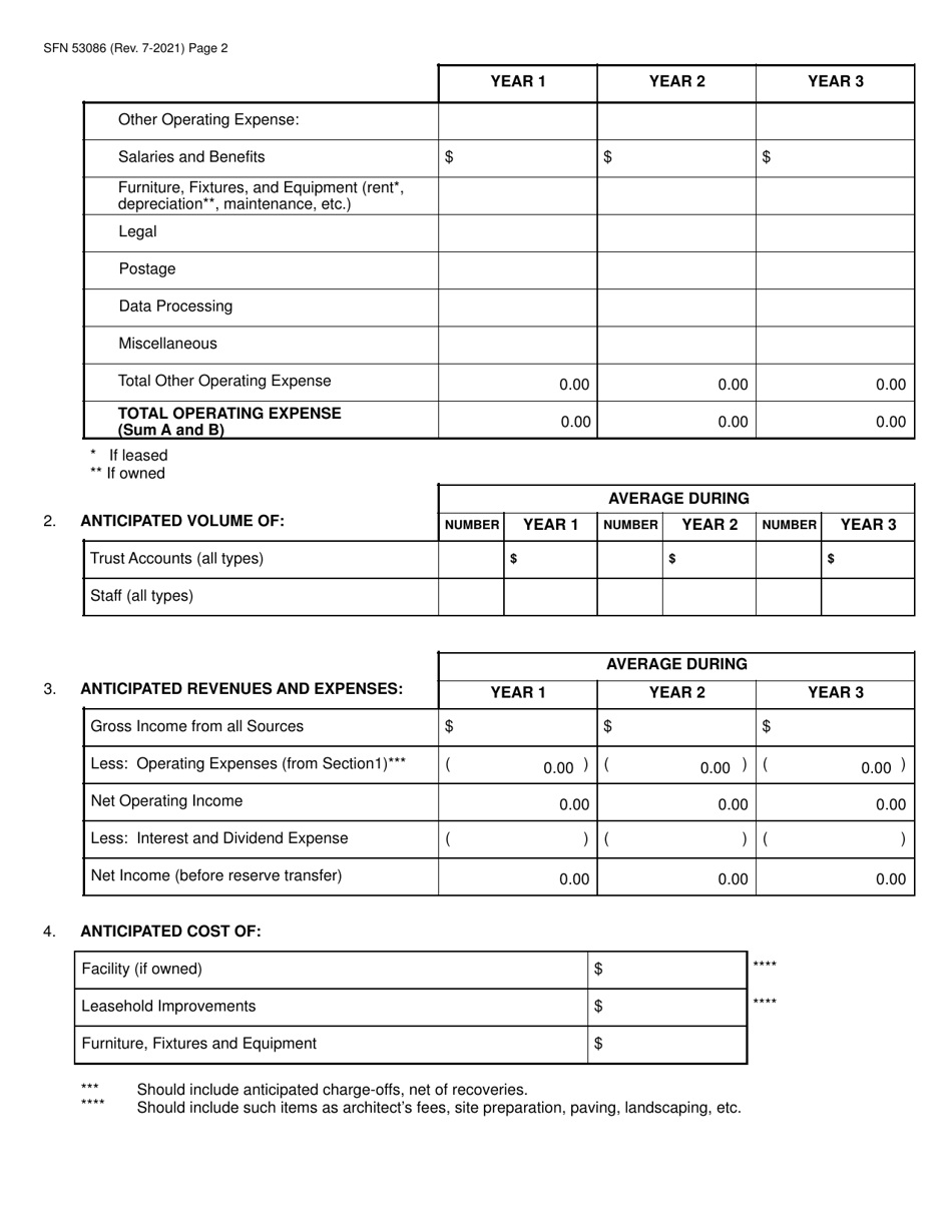 Form SFN53086 Application to Establish a Branch or Operating Subsidiary - North Dakota, Page 2