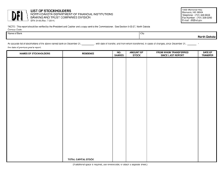 Form SFN2149 &quot;List of Stockholders&quot; - North Dakota