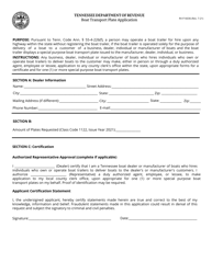 Document preview: Form RV-F16036 Boat Transport Plate Application - Tennessee