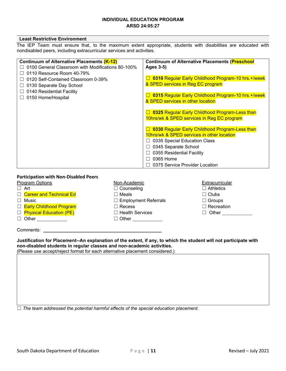 Individual Education Plan for Transition - South Dakota, Page 11