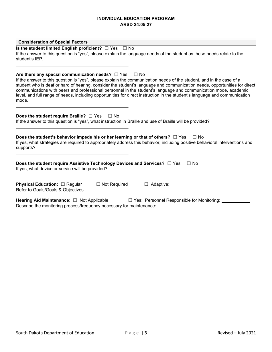 Individual Education Plan for Transition - South Dakota, Page 3