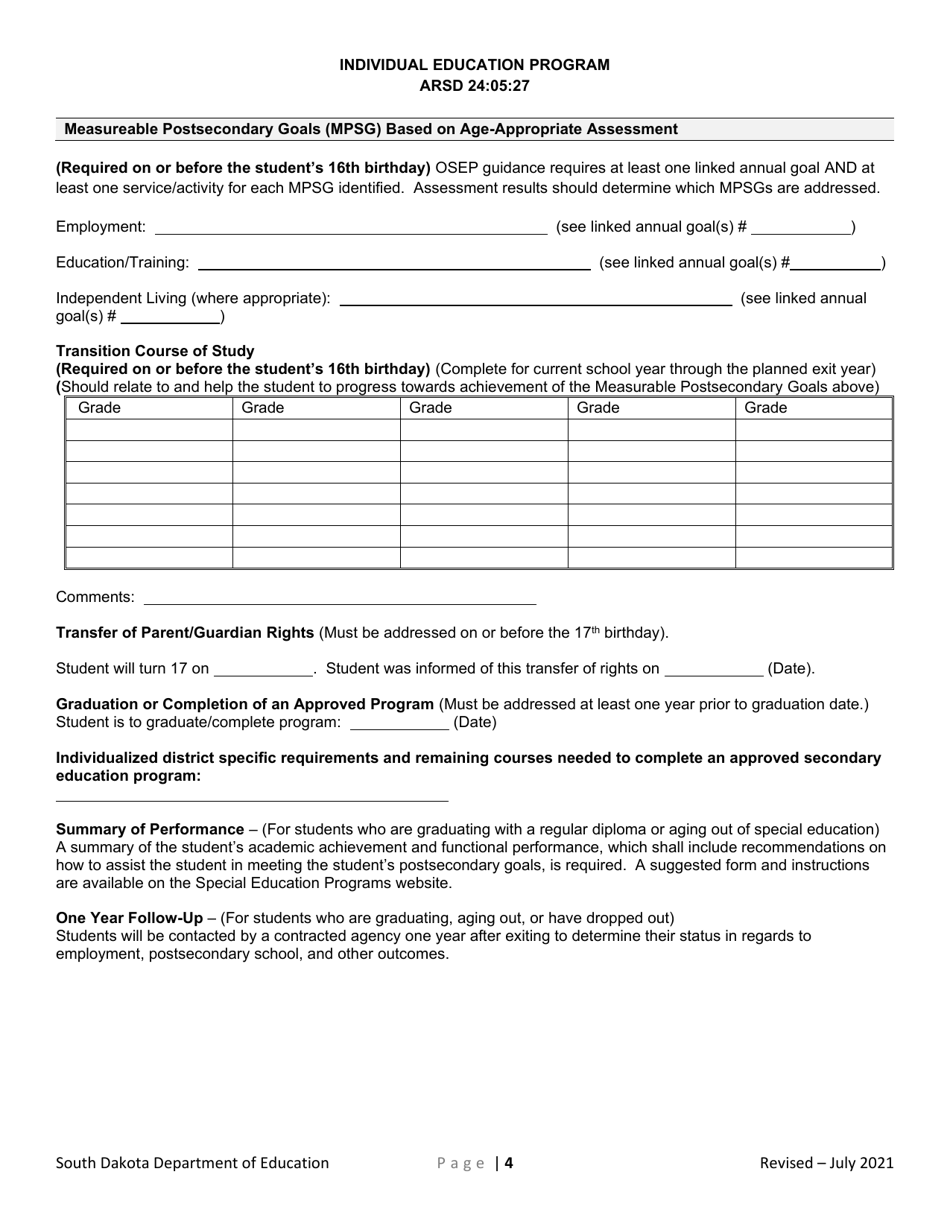 Individual Education Plan for Transition - South Dakota, Page 4