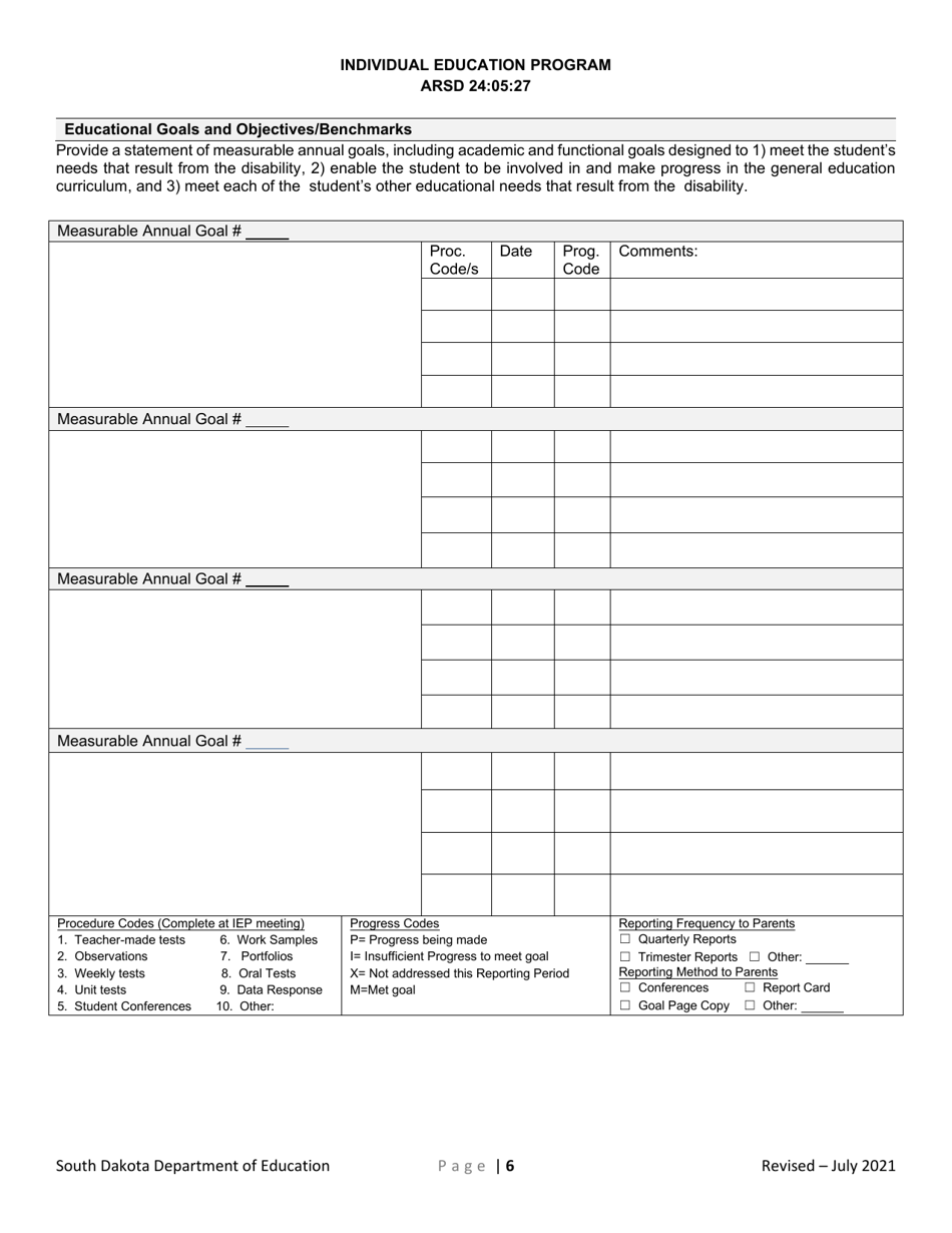 Individual Education Plan for Transition - South Dakota, Page 6