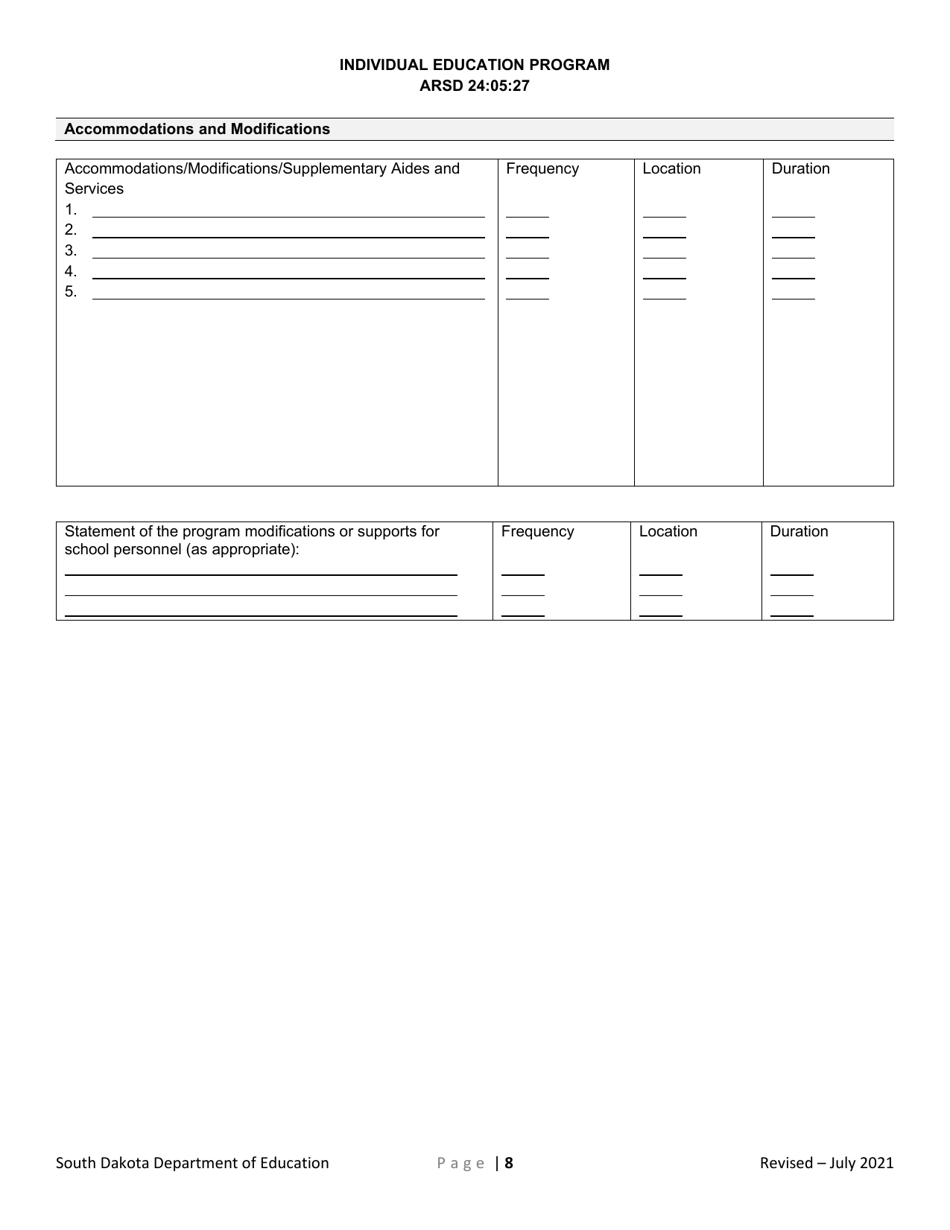 Individual Education Plan for Transition - South Dakota, Page 8