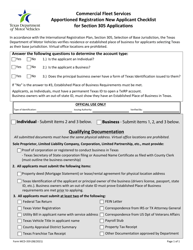 Form MCD-359 Apportioned Registration New Applicant Checklist for Section 305 Applications - Texas