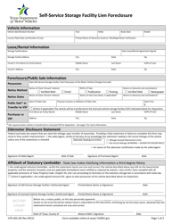 Form VTR-265-SSF Self-service Storage Facility Lien Foreclosure - Texas