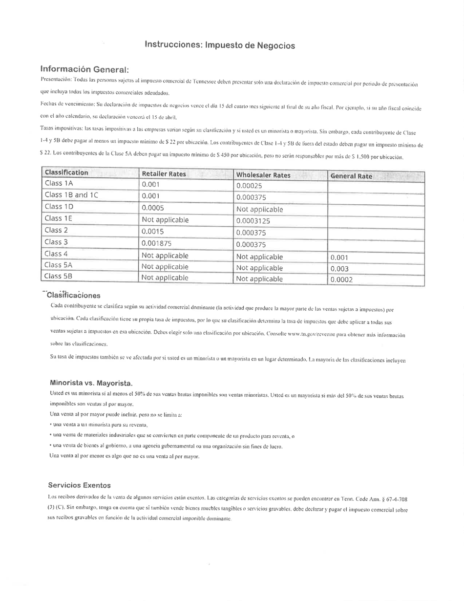 Formulario BUS428 (RV-R00107) Declaracion De Impuesto De Negocio - Tennessee (Spanish), Page 4