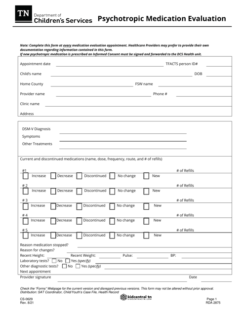 Form CS-0629 Psychotropic Medication Evaluation - Tennessee