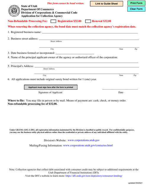 Application for Collection Agency - Utah Download Pdf