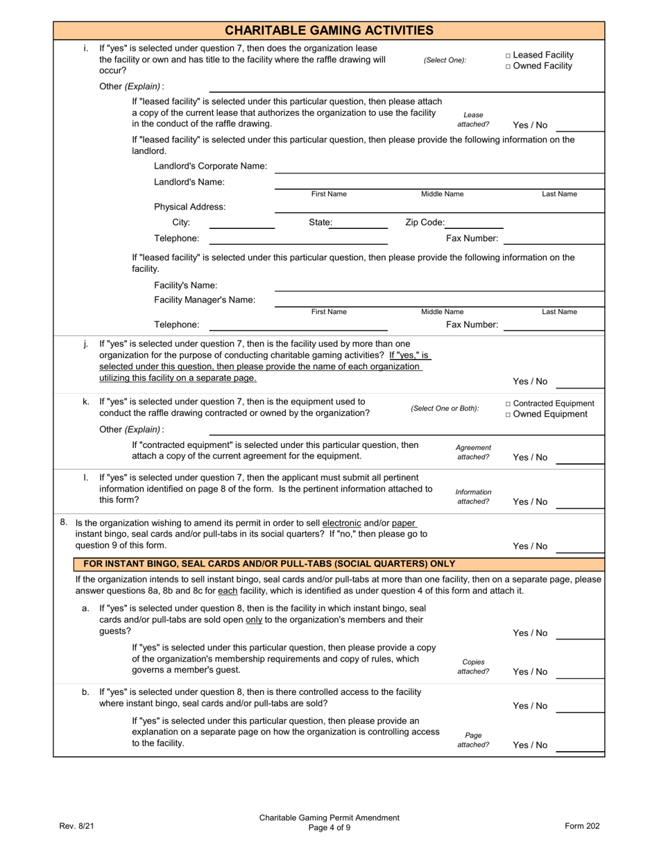 Form 202 Charitable Gaming Permit Amendment - Virginia, Page 4