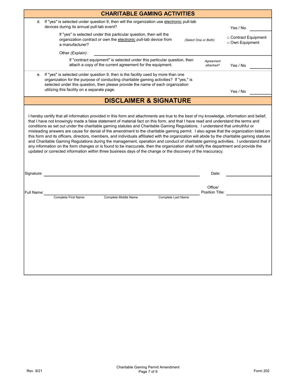 Form 202 Charitable Gaming Permit Amendment - Virginia, Page 7