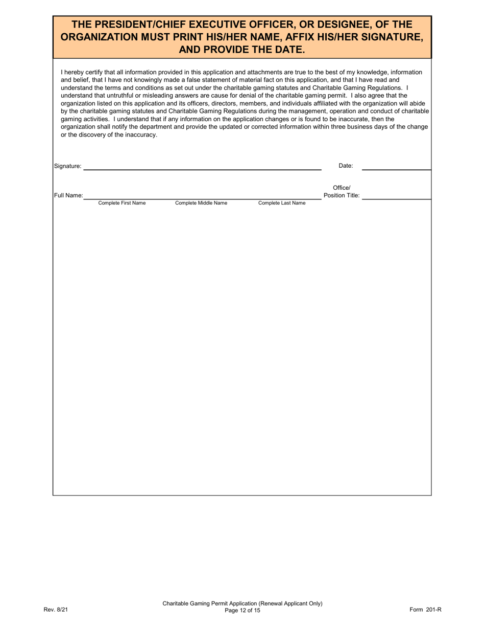 Form 201-R Charitable Gaming Permit Application (Renewal Applicant Only) - Virginia, Page 12