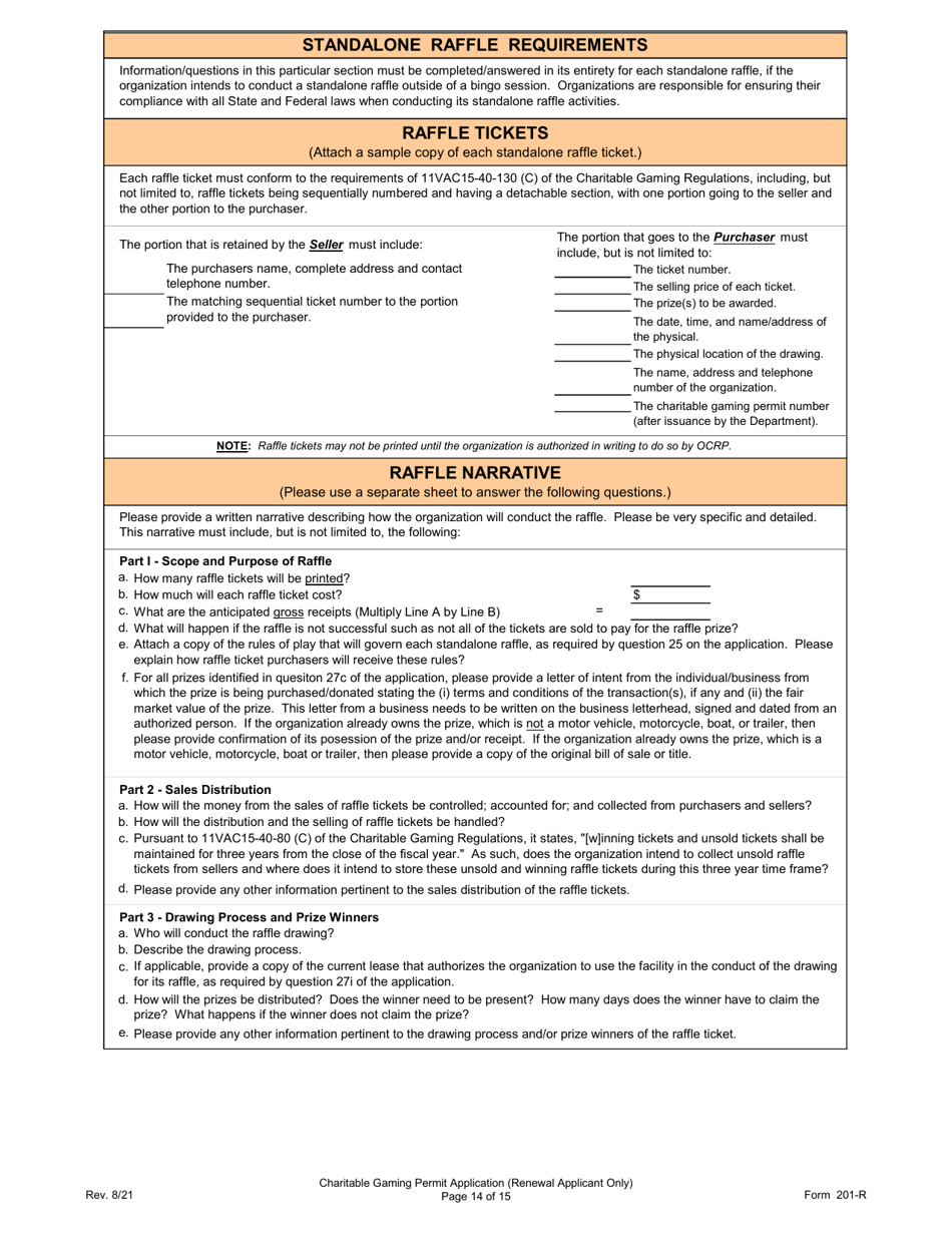 Form 201-R Charitable Gaming Permit Application (Renewal Applicant Only) - Virginia, Page 14