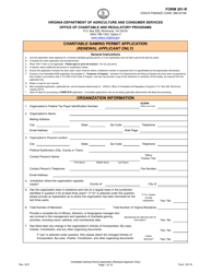 Form 201-R Charitable Gaming Permit Application (Renewal Applicant Only) - Virginia