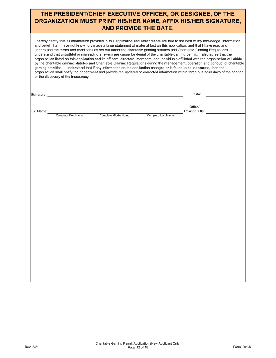 Form 201-N Charitable Gaming Permit Application (New Applicant Only) - Virginia, Page 12