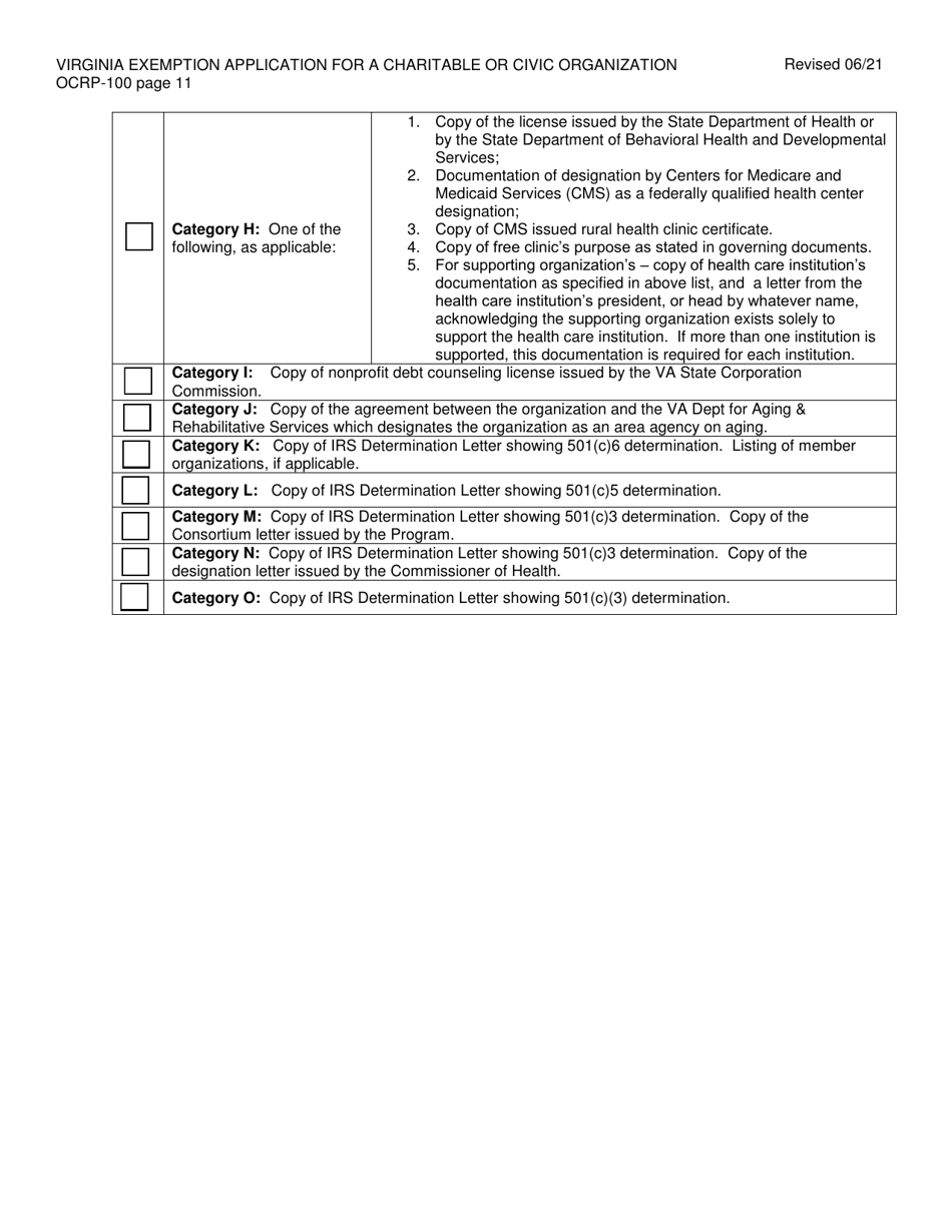 Form OCRP-100 Virginia Exemption Application for Charitable or Civic Organization - Virginia, Page 12