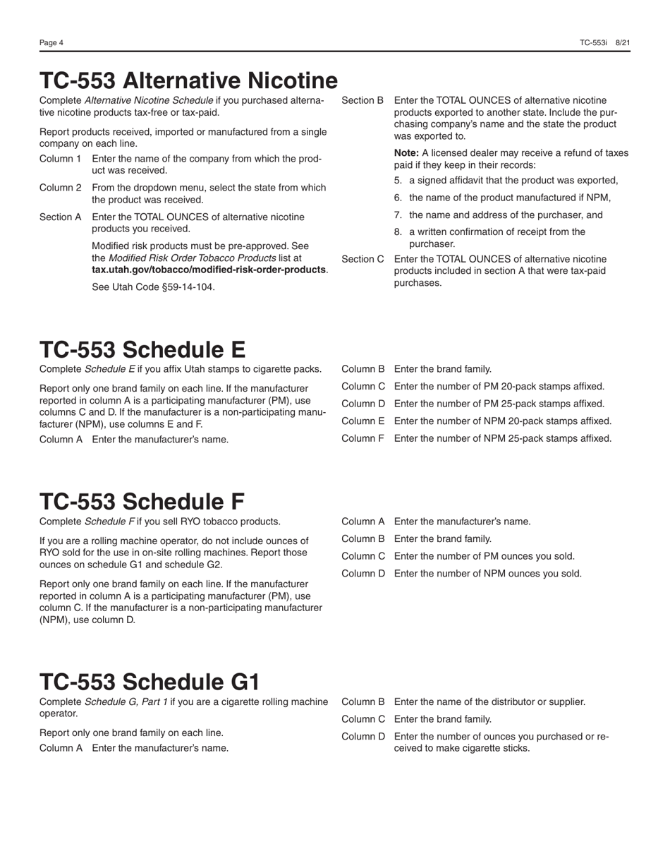 Instructions for Form TC-553 Tobacco Products Tax Return - Utah, Page 4