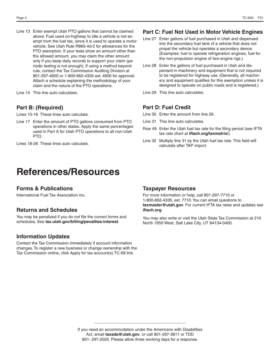 Instructions for Form TC-922 Ifta Tax Return - Utah, Page 4