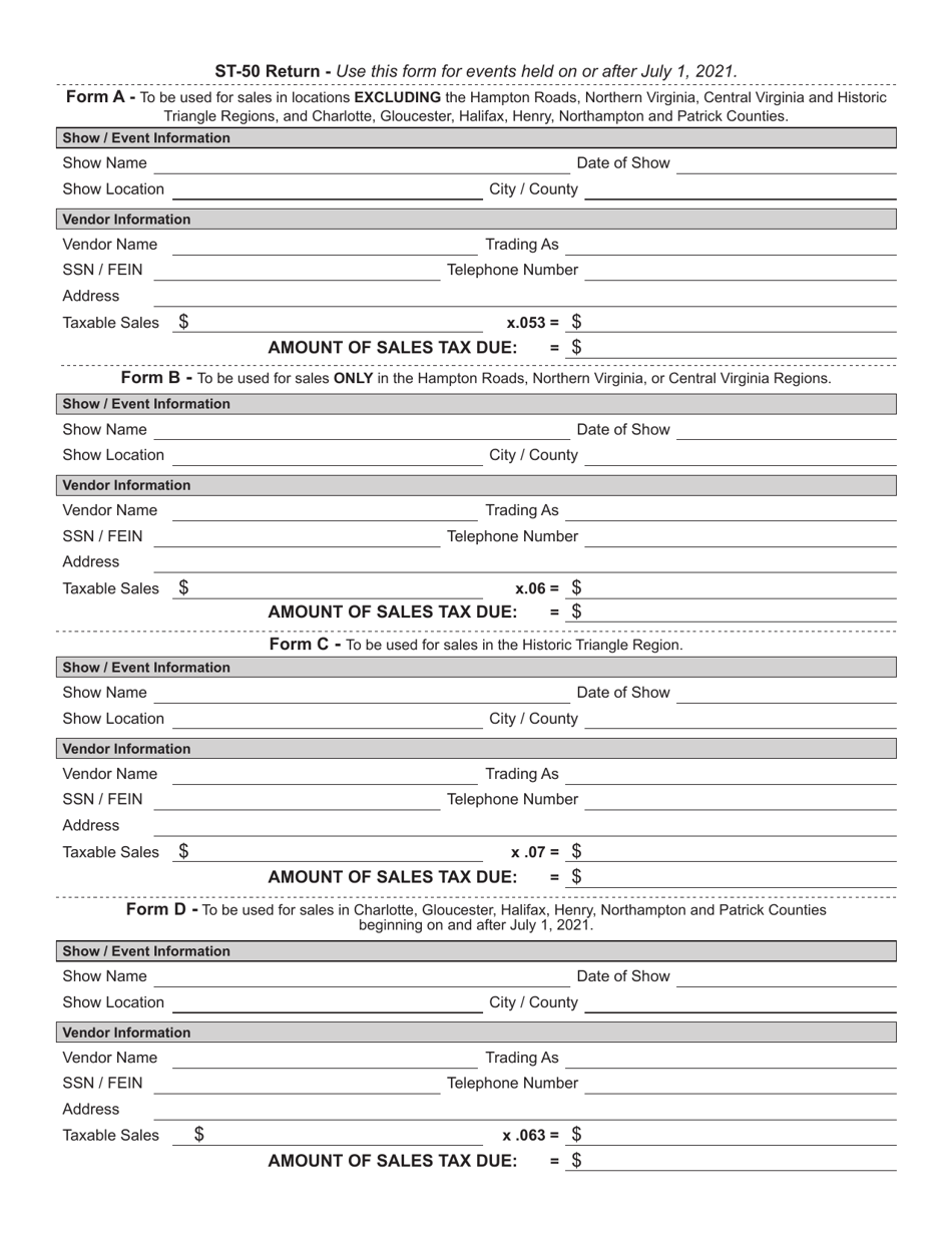 Form ST-50 Temporary Sales Tax Certificate / Return (Use for Shows and Events Starting on and After July 1, 2021) - Virginia, Page 2