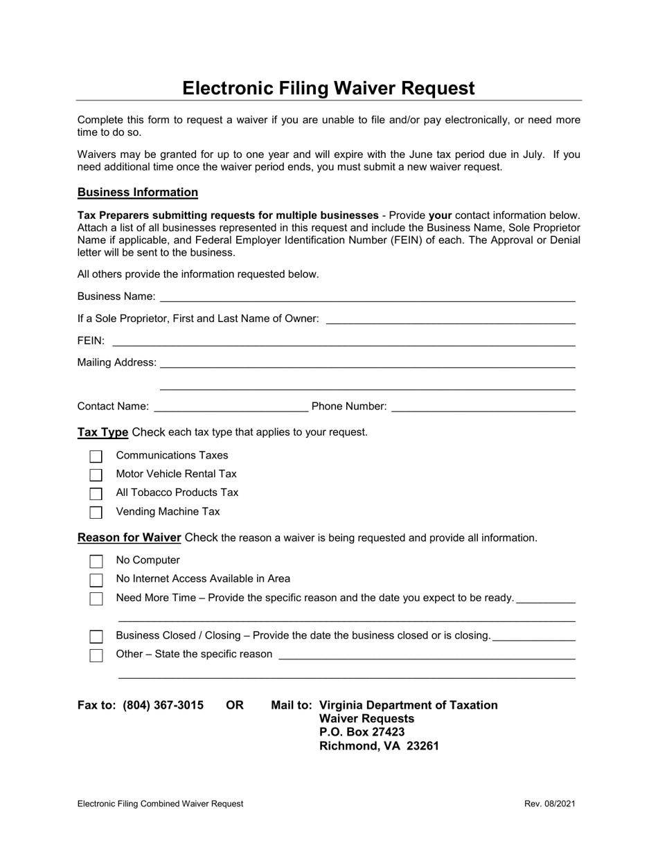 Electronic Filing Waiver Request - Virginia, Page 1