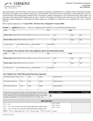 Form VN-022 Window Tint Medical Exemption - Vermont
