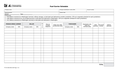 Form FT-441-858 Fuel Carrier Schedule - Washington